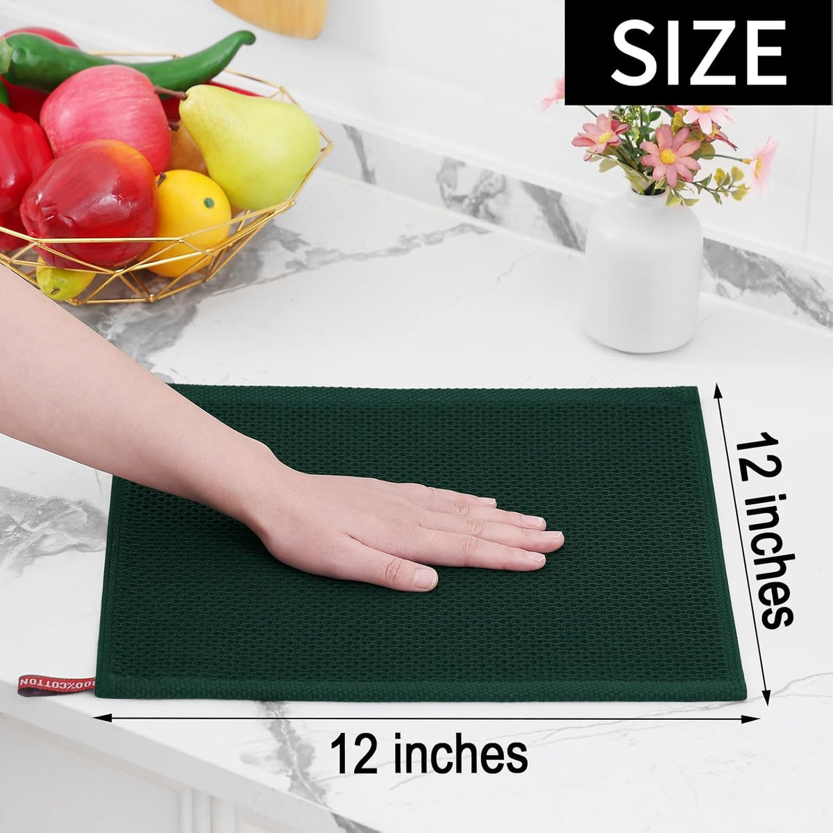 Homaxy 100% Cotton Waffle Weave Kitchen Dish Towels, Ultra Soft Absorbent Quick Drying Cleaning Towel, 13 x 28 Inches, 8-Pack, Blackish Green