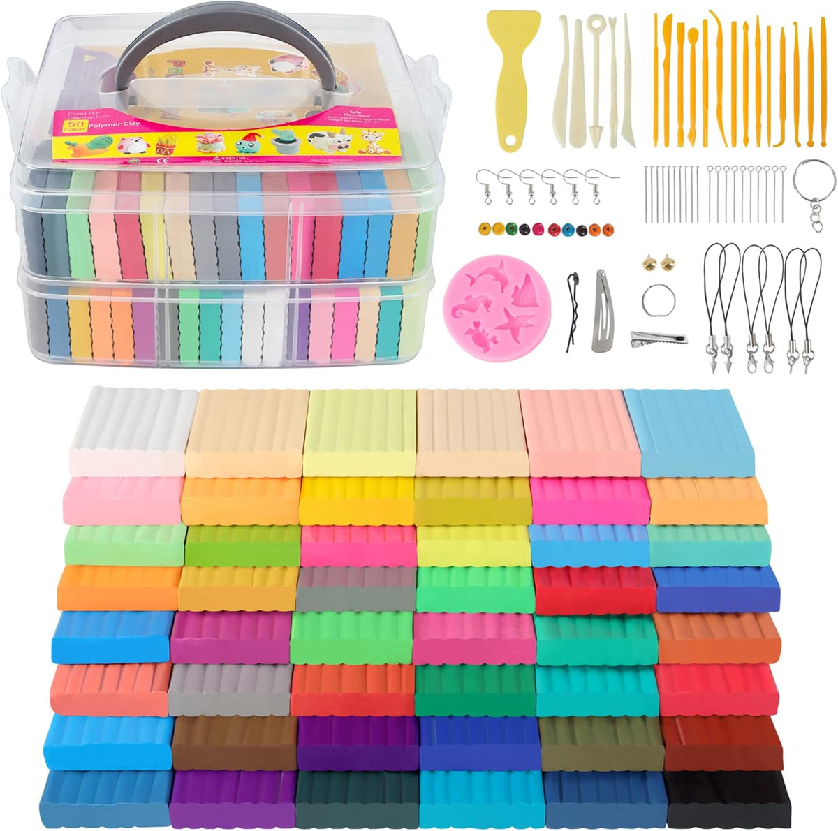 Polymer Clay Sets, 50 Colors Oven Bake Modeling Clay for Kids, Sculpting Tools and Accessories, DIY Model Clay, Ideal Clay for Kids Beginners and Artists