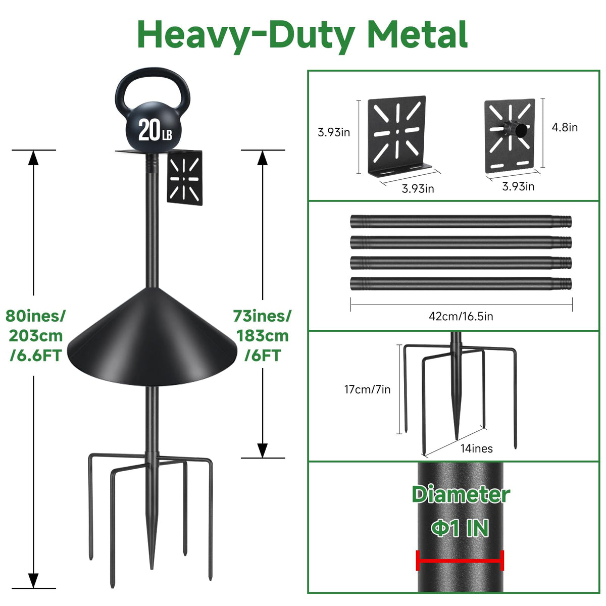Smart Bird Feeder Pole with Squirrel Baffle & Bath-Heavy Duty Adjustable 3-6.6ft Universal Stand Mount for Backyard&Outdoor Bird Houses/Cameras (80" Pole-Baffle)