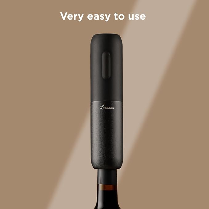 Rabbit Electric Corkscrew Wine Opener - Push Button Automatic Bottle Opener, Compact Design, Opens Bottles Quietly, Stores Vertically or Horizontally, Black