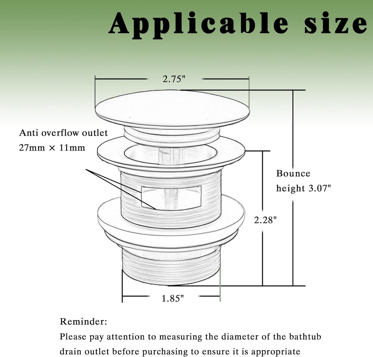 Fits Freestanding Tub Drains with Removable Pop-Up Freestanding Tub Drain Stopper, Compatible with Freestanding Tub Drain Rough-in Kit (Also Comes with a Replacement Pop-Up Bolt) (Gold)