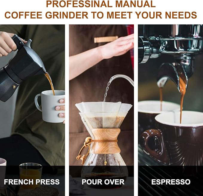 M6 Manual Coffee Grinder,Conical Hexagonal Burr & Double Bearings for Smooth Grinding,Designed for Espresso Pour Over French Press,25g Capacity,Compact & Portable,Gifts for Coffee Lovers