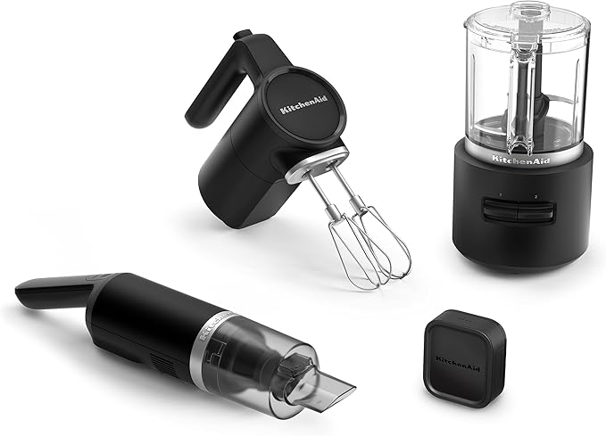 KitchenAid Go™ Cordless Bundle with Hand Mixer, Food Chopper and Kitchen Vacuum - battery included, KBUR131, Black Matte
