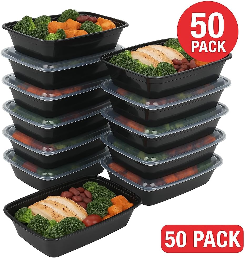 Ruthy's Outlet Meal Prep Containers W/Lids -Square Food Storage – BPA-Free| Stackable | Microwave | Freezer & Dishwasher Safe | Reusable Lunch Bento Box Portion Control & Planning (50 Pack, 16 oz)