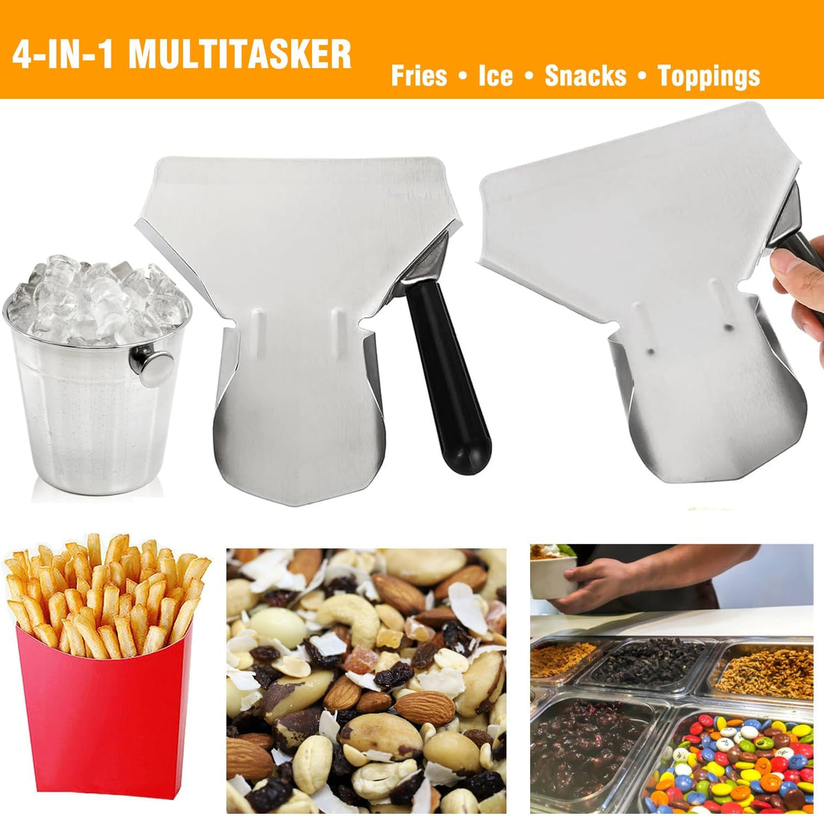 Stainless Steel French Fry & Popcorn Scoop – Quick-Fill Multipurpose Utensil for Snacks, Ice, Dry Goods