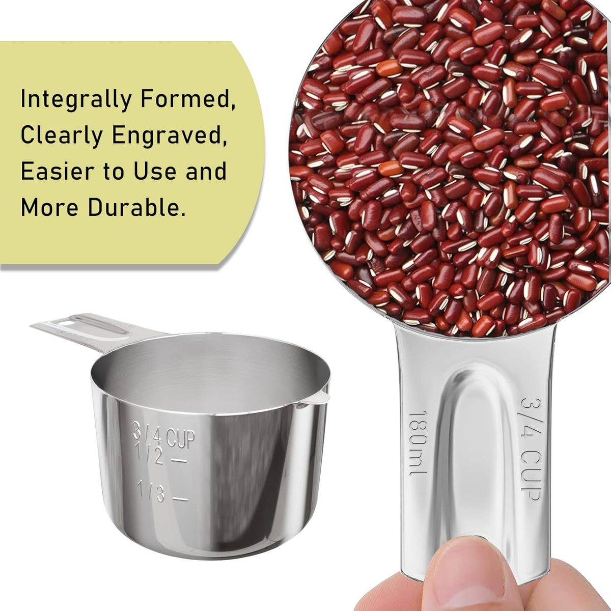 1PCS 3/4Cup (180ml, 6oz) Single Measuring Cup, Stainless Steel Measure Scoop, Metric and US Measurement, Dishwasher Safe
