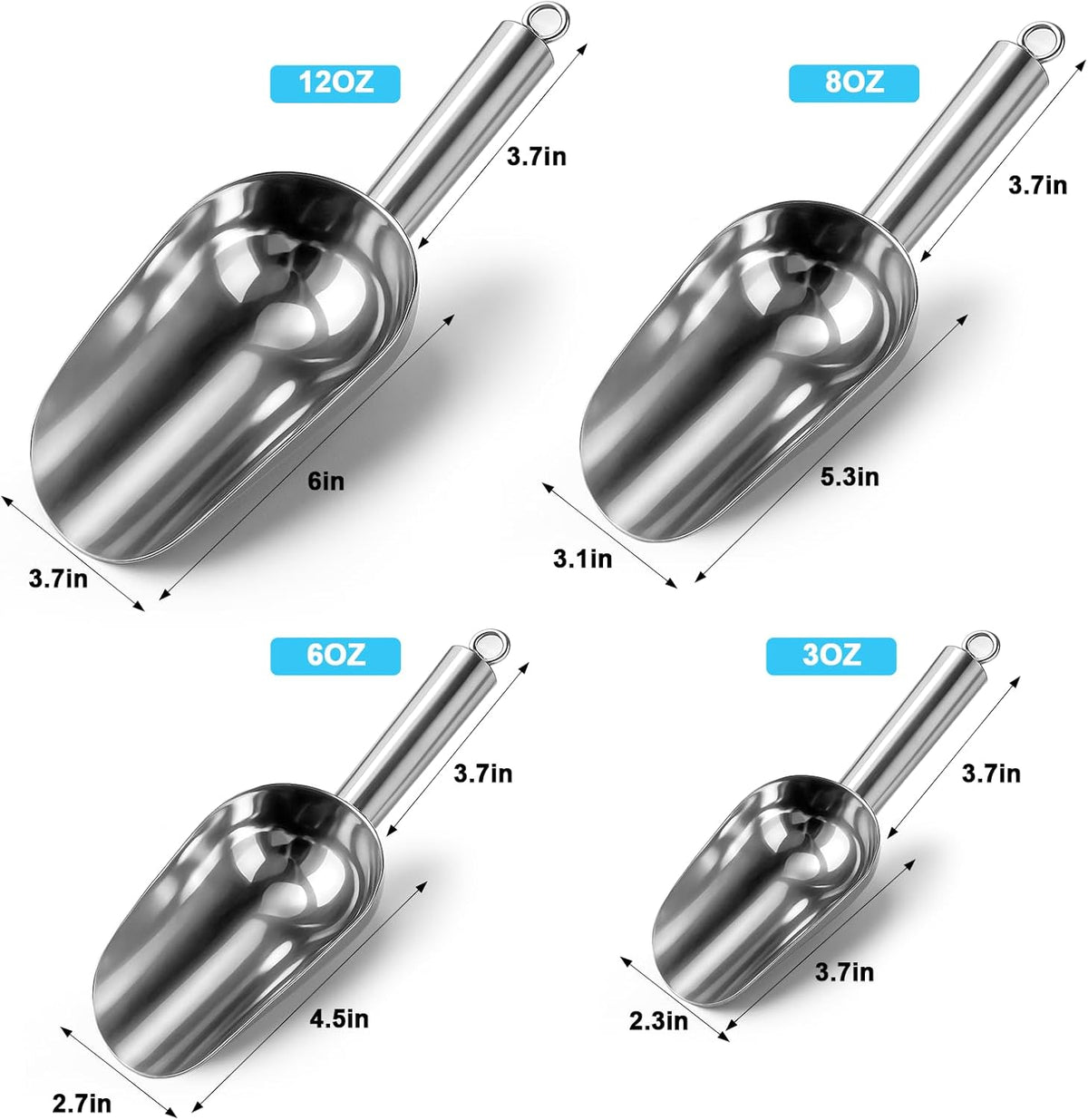 Stainless Steel Ice Scoop for Freezer with Magnetic Hook - Ice Scoop for GE Profile Opal 2.0 Nugget Ice Maker, for Kitchen Bar Party Accessories (6OZ)