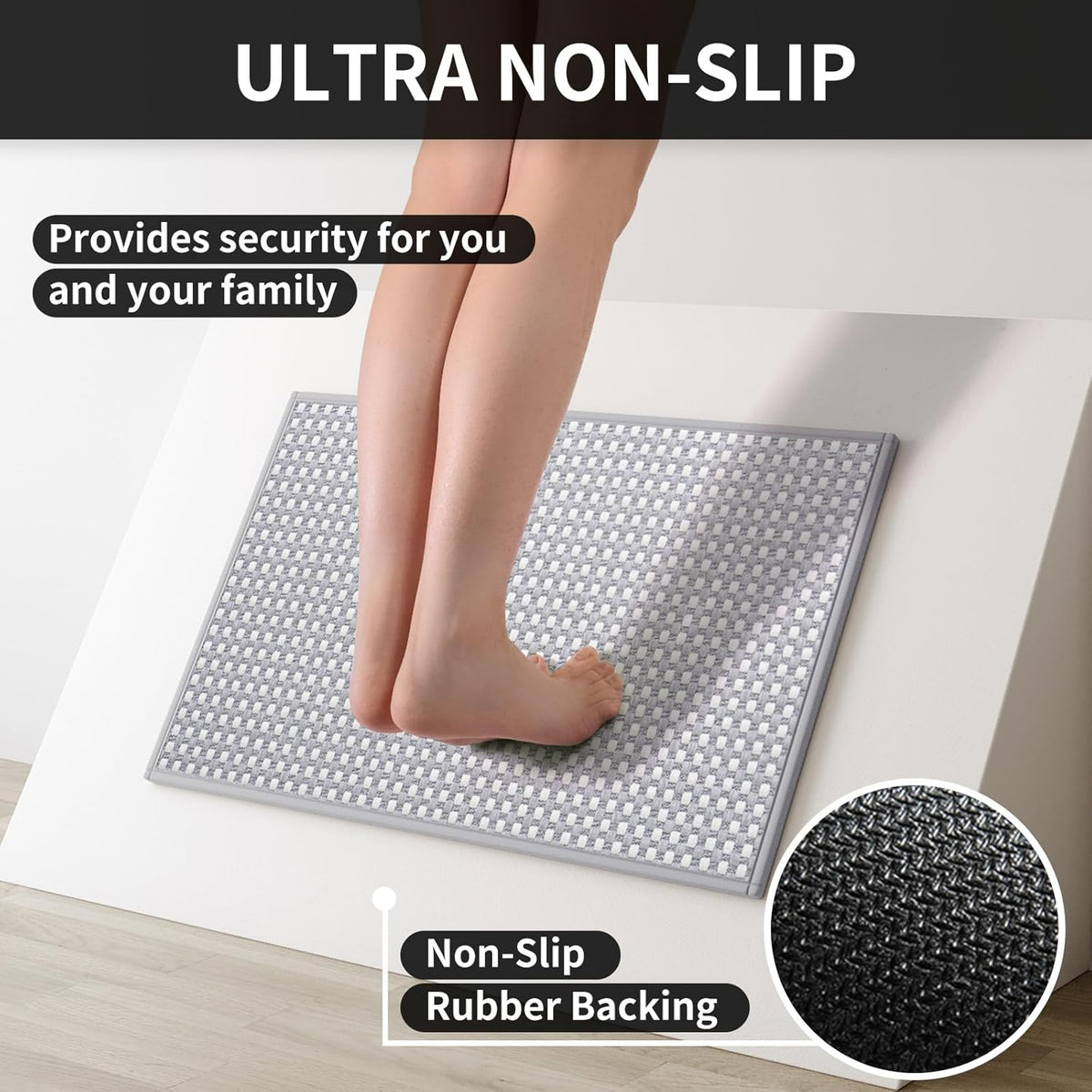 Kitchen Mat Kitchen Rugs Sets of 2 PCS Non Slip Washable, Super Absorbent Soft Braided Kitchen Mats for Floor, Rubber Backing Comfort Standing Kitchen Sink Mat Runner Rug, Gray 17"x28"+17"x59"