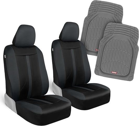 Motor Trend (2) Car Seat Covers for Front Seats with (2) Trimmable Car Floor Mats – Universal Fit Auto Accessories for Cars, Trucks, SUVs, Vans – Interior Protection and Vehicle Interior Shield Combo