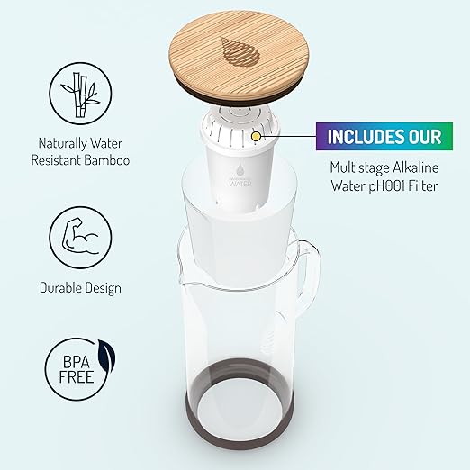 Invigorated Water pH Restore Glass Alkaline Water Pitcher - Long Lasting Water Filter Pitcher with Multi-Stage Filtration System - Glass Water Jug for High pH, Pure Drinking Water - 3.5 L / 118 Oz