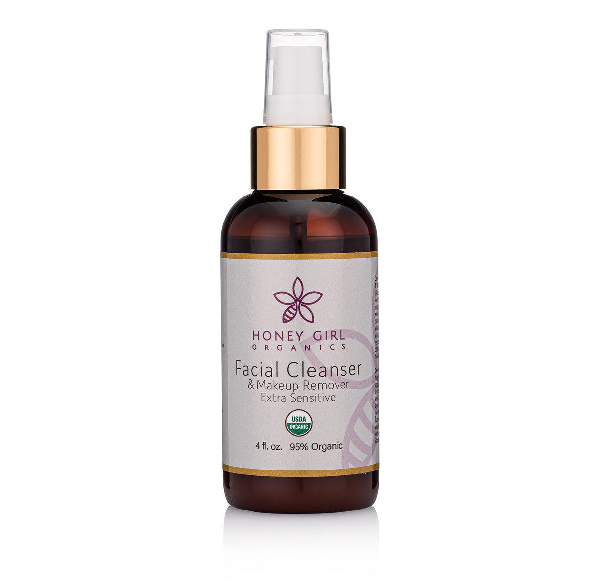 Honey Girl Organics USDA Certified Organic Facial Cleanser and Makeup Remover Extra Sensitive w/Beeswax. Naturally contains Pollen, Propolis, Royal Jelly. 4 Fl Oz