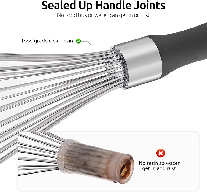 U-Taste Balloon Whisk for Cooking: 18/10 Stainless Steel Kitchen Wire Whisk, 12in Large Heavy Duty Egg Beater, Manual Mixing Tool with 12 High Flex Wires for Stirring, Blending Sauce (Black)
