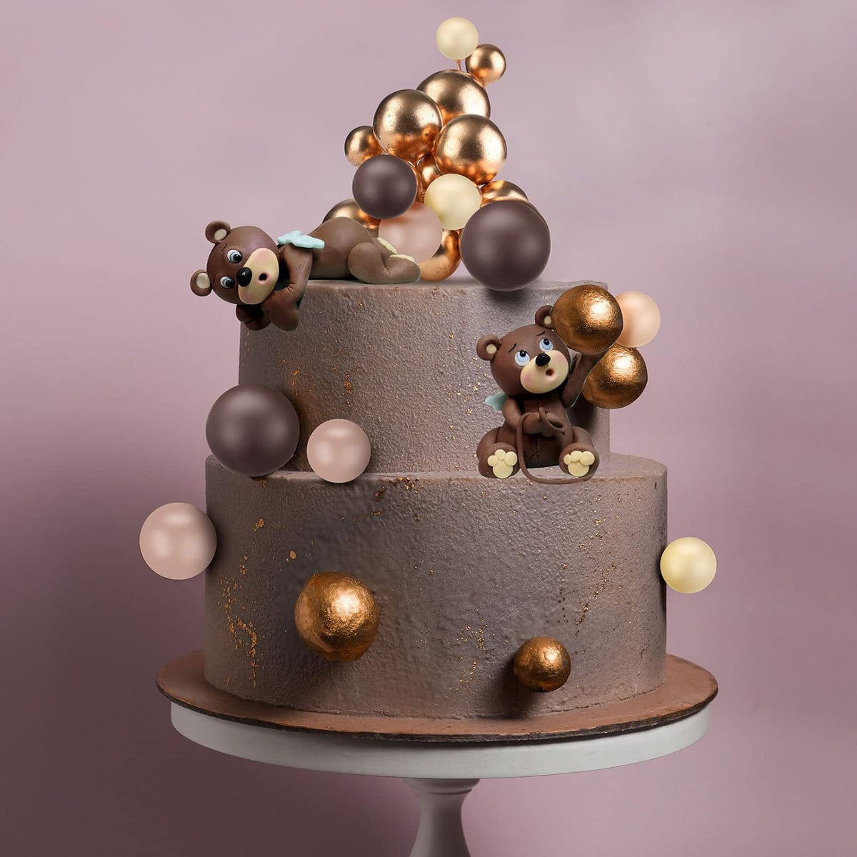 108 Pcs Balls Cake Topper DIY Cupcake Insert Foam Balloons for Cake Baking Wedding Anniversary Birthday Decoration(Brown Series,Multi Sizes)