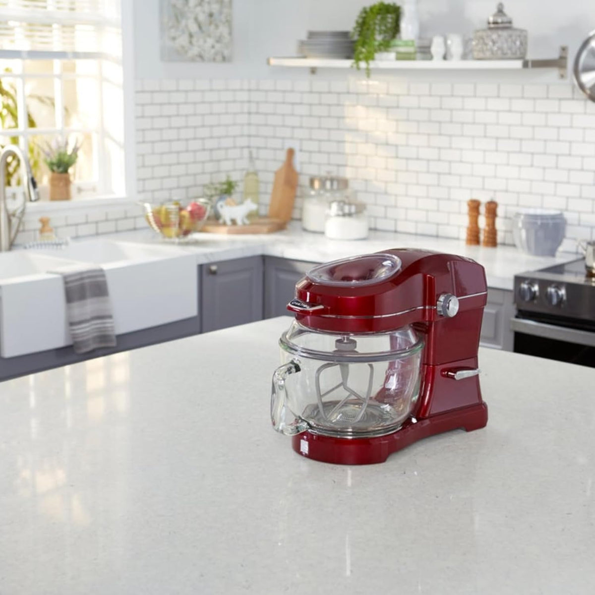 Kenmore 500W Oviation Stand Mixer - 10 Speed Mixing, Tilt-Head, Handheld Glass Bowl With Pouring Top Splash Guard, Flat Beater, Whisk, Dough Hook Attachments Countertop Kitchen Appliance, 5QT Red