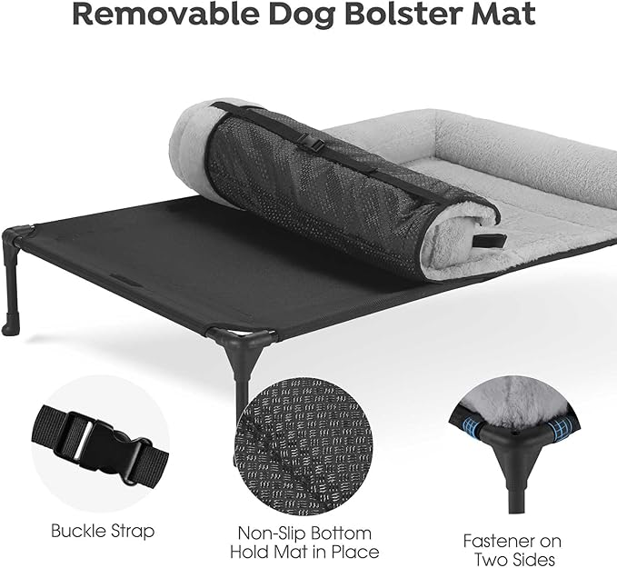 Veehoo Cooling Elevated Dog Bed with Fluffy Plush Bolster Cushion, Indoor Raised Dog Beds for Large Dogs, Soft Pet Sofa Cot with Removable Washable Mat, No-Slip Feet, 42 x 30 inches, Grey