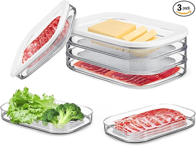 Deli Meat Container for Fridge, Stackable Lunch Meat Container for Refrigerator, Transparent Deli Meats Containers with Lid for Cold Cuts,Salami, Meal Prep Containers, BPA Free, 3pcs