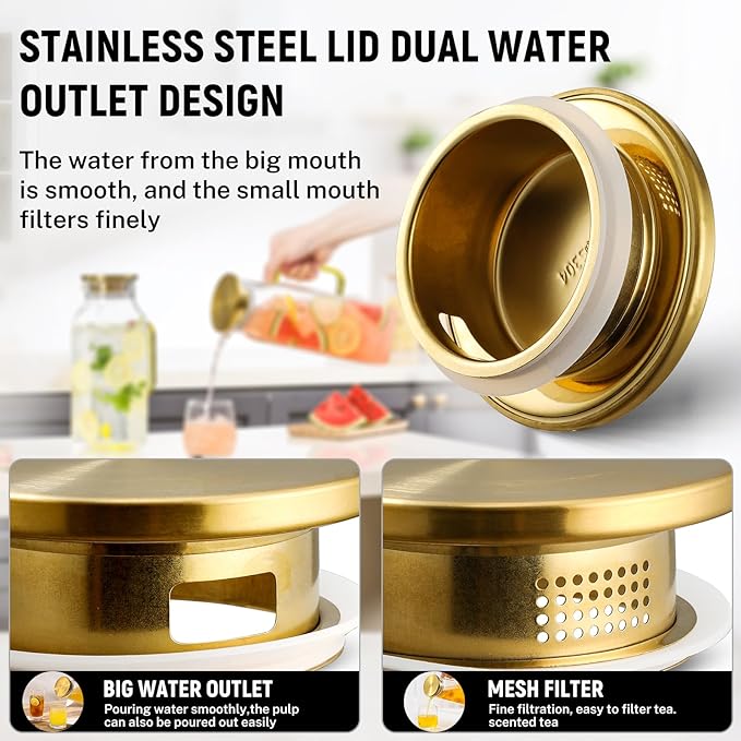 2 Pack 2 Liters/68 oz Square Glass Pitcher with Lid and Handle for Fridge, Iced Tea and Coffee Carafe Beverage Serveware, Heat Resistant Borosilicate Water Gold Jug for Hot/Cold Drinks and Milk