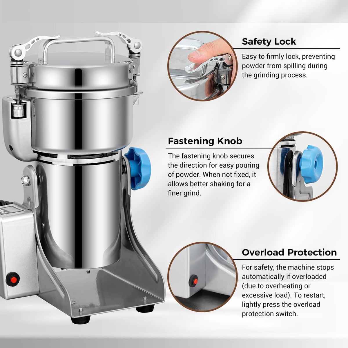 Grain Mill 500g Commercial Spice Grinders Electric 1500W Stainless Steel Pulverizer Dry Grinder for Grinding Wheat, Oats, Corn, Pepper, and Coffee Beans – Grinder for Kitchen.