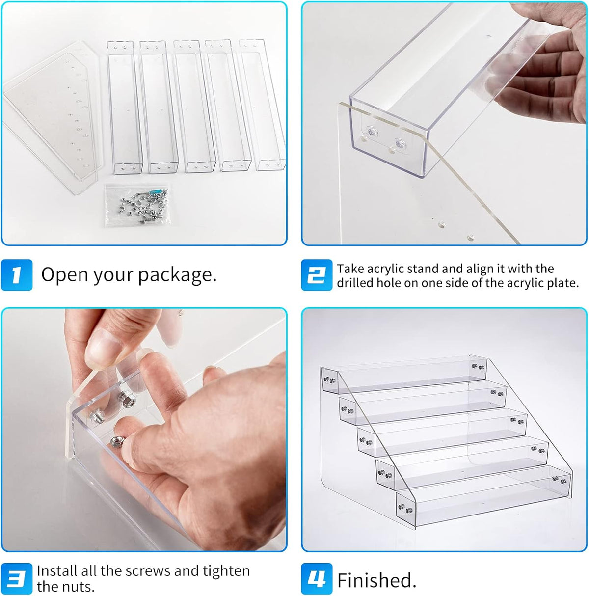 Tiered Spice Rack Acrylic, Spice Rack Shelf Seasoning Organizer for Countertop, Cabinet, Pantry, Kitchen Storage - 5 Tier