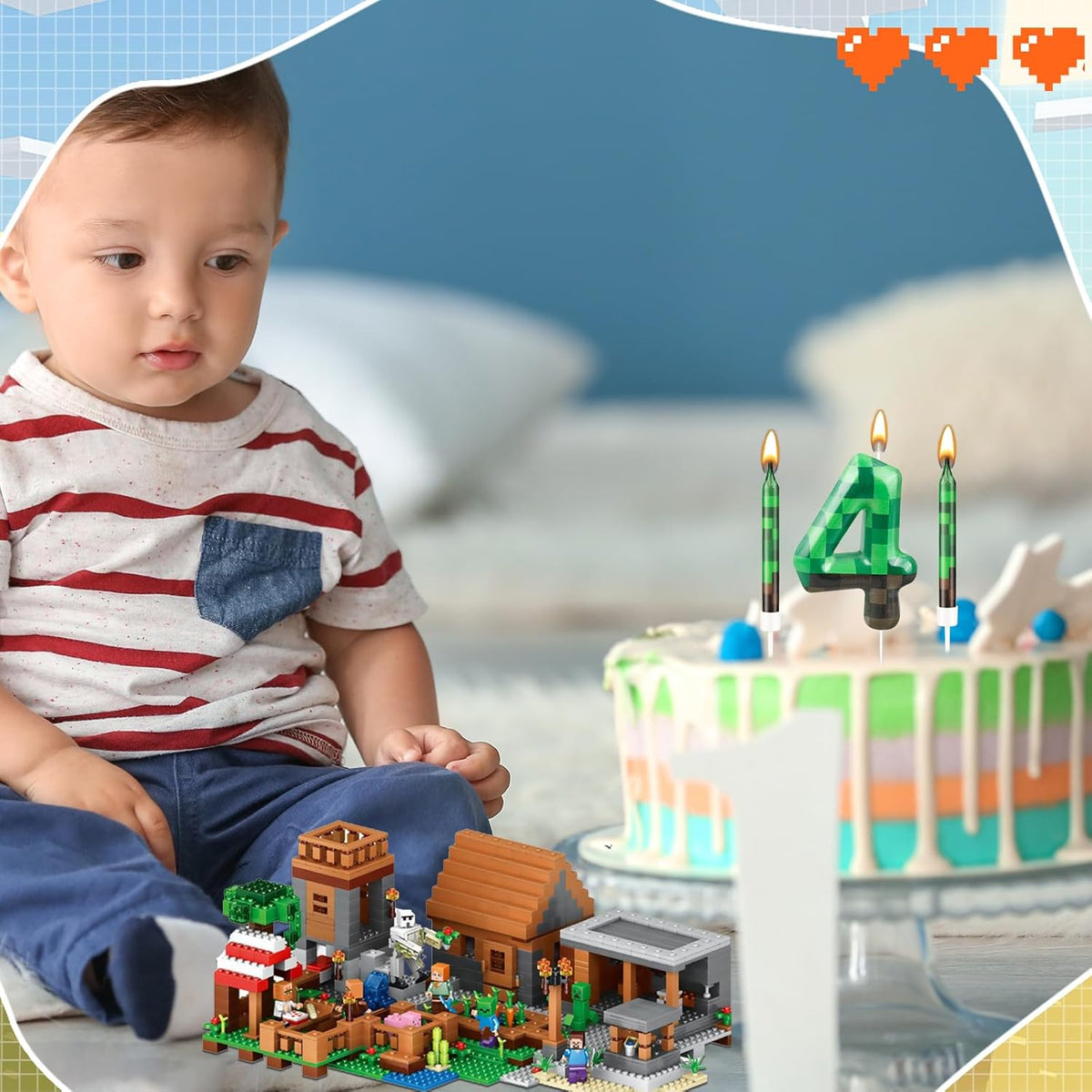 13 Pcs Dynamite Candles 12 TNT Themed Birthday Cake Candles and Number 4 Candle Cake Topper for Pixel Theme Birthday Party Anniversary Party Dynamite Theme Party Video Game Party Supplies (Number 4)
