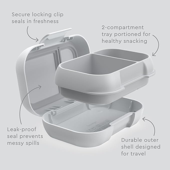 Bentgo Kids Snack - 2 Compartment Leak-Proof Bento Box Container for Snacks and Small Meals, Easy-Open Latch, Dishwasher Safe, BPA-Free for School, Daycare, & Sports - Ideal for Ages 3+ (Gray)