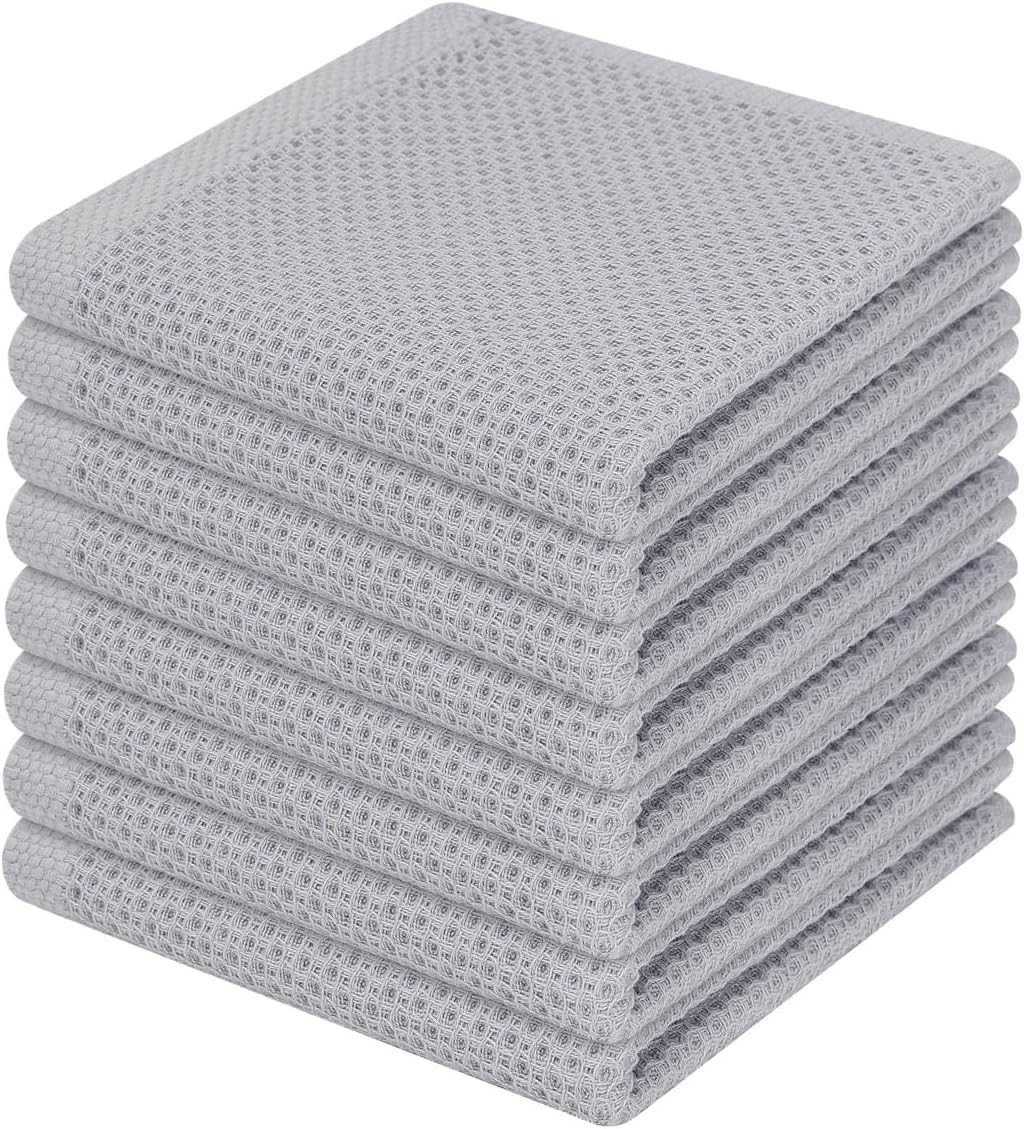 Homaxy 100% Cotton Waffle Weave Kitchen Dish Cloths, Ultra Soft Absorbent Quick Drying Dish Towels, 12 x 12 Inches, 8-Pack, Light Gray