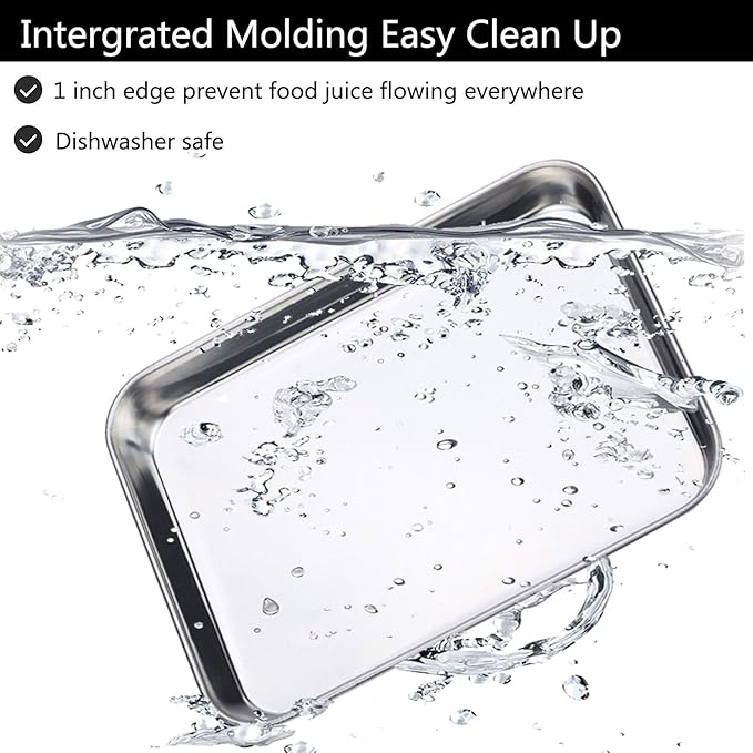 Baking Sheet Set of 5, Bastwe 18 inch Commercial Grade Stainless Steel Baking Pan, Professional Bakeware Oven Tray, Healthy & Non-toxic, Rust Free & Mirror Finish, Easy Clean & Dishwasher Safe