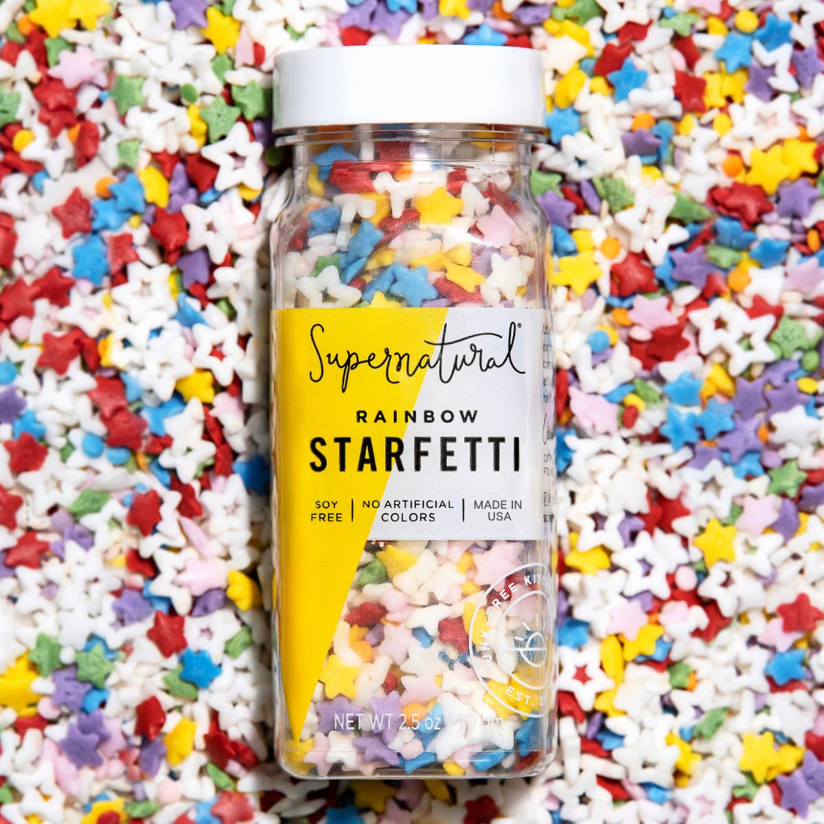 Supernatural Rainbow Starfetti Natural Star Sprinkles - No Artificial Dyes, Soy Free, Gluten Free, Vegan, 3oz