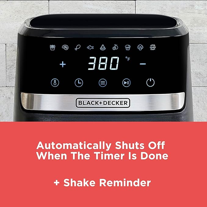 BLACK+DECKER Purifry 2QT Air Fryer, Crispy Deep Fried Taste without the Fat, Plus Bake, Dehydrate, and Keep Food Warm, Digital Touchscreen and Auto Shut-Off