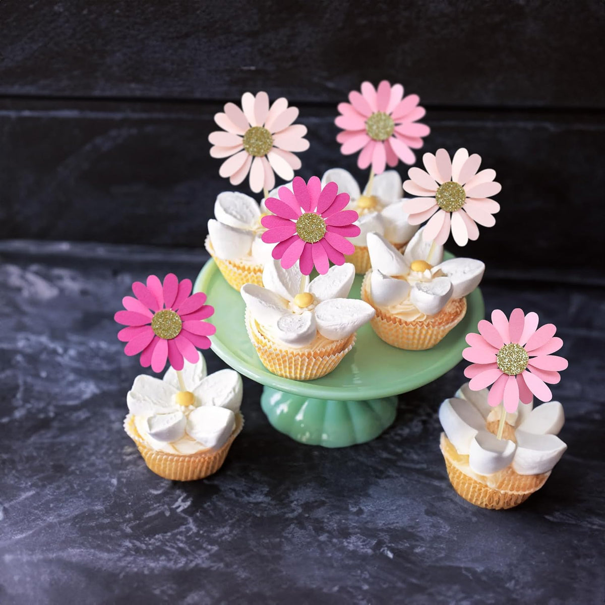 24Pcs Daisy Cupcake Toppers Flower Cake Topper Decorations Daisy Cake Decorations Chrysanthemum Cupcake Toppers Spring Daisy Flower Cake Picks for Birthday Wedding Supplies Rose Red Pink
