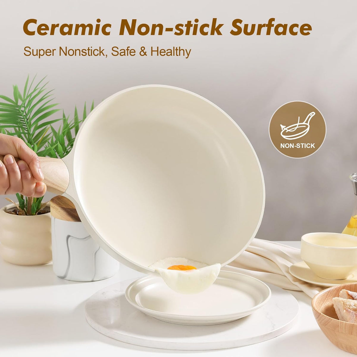 SENSARTE Ceramic Nonstick Frying Pan Small Skillet 8/9.5/11/12.5Inch Non Stick Omelet Pan, Non-toxic Kitchen Cooking Chef's Pan, Free of Intentionally Added PFOA/PFAS/PTFE, Induction Compatible, White