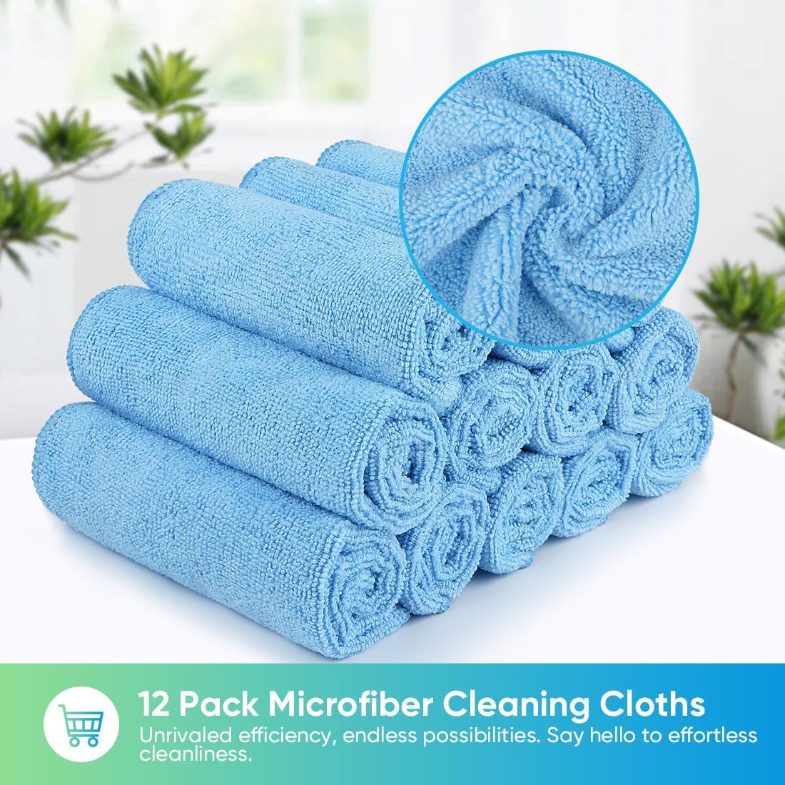 HOMEXCEL Blue Microfiber Cleaning Cloth, 12 Pack Premium Microfiber Towels for Cars, Lint Free, Scratch-Free, Highly Absorbent, Reusable Cleaning Rags for Car, Household, Kitchen, Window,11.5"X11.5"