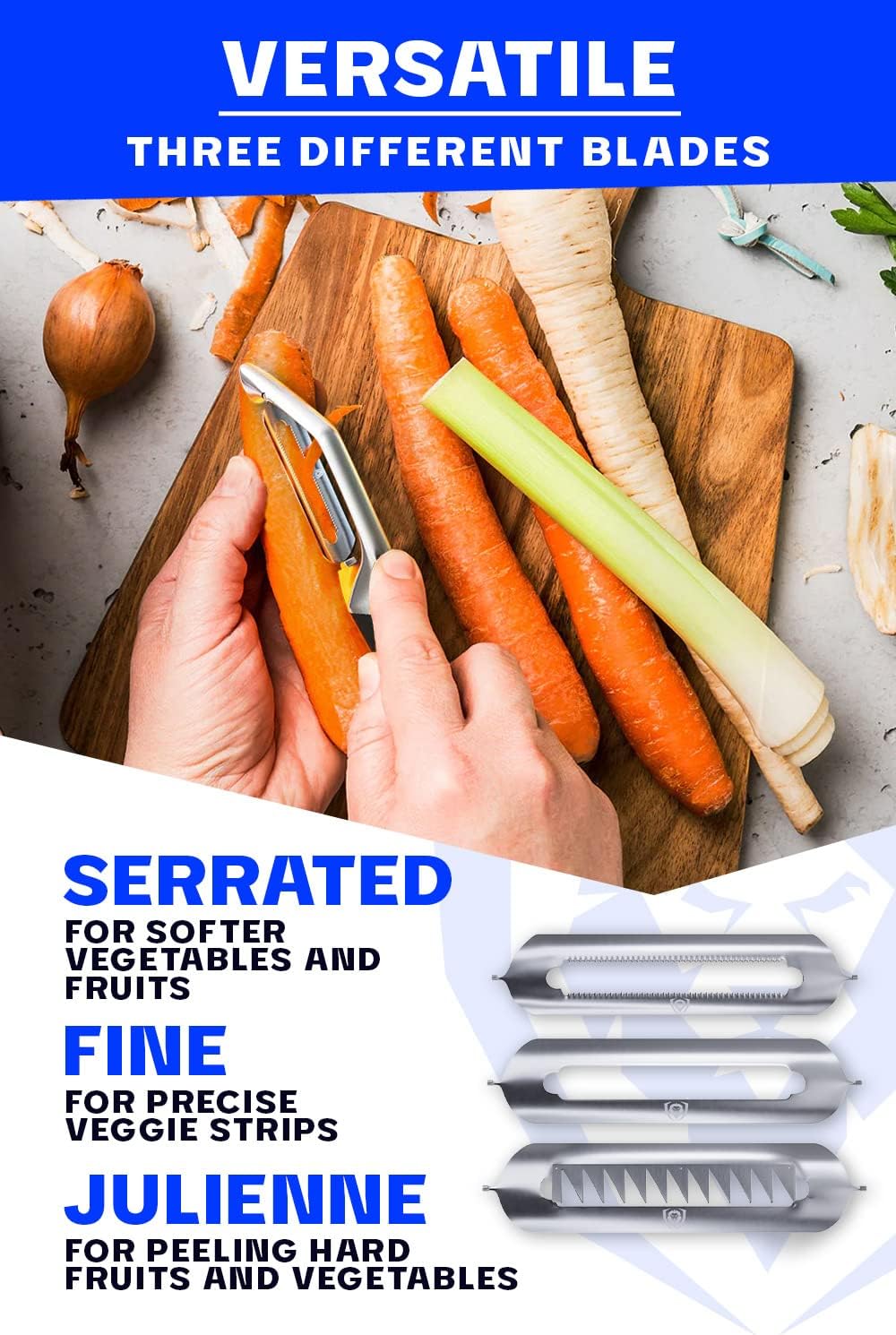 DALSTRONG Razor VX - I Straight Peeler - High Carbon Stainless Steel - Non Slip G10 Handle - Fine, Serrated & Julienne Blades Set - Premium Vegetable, Fruit, Potato Peeler for Kitchen