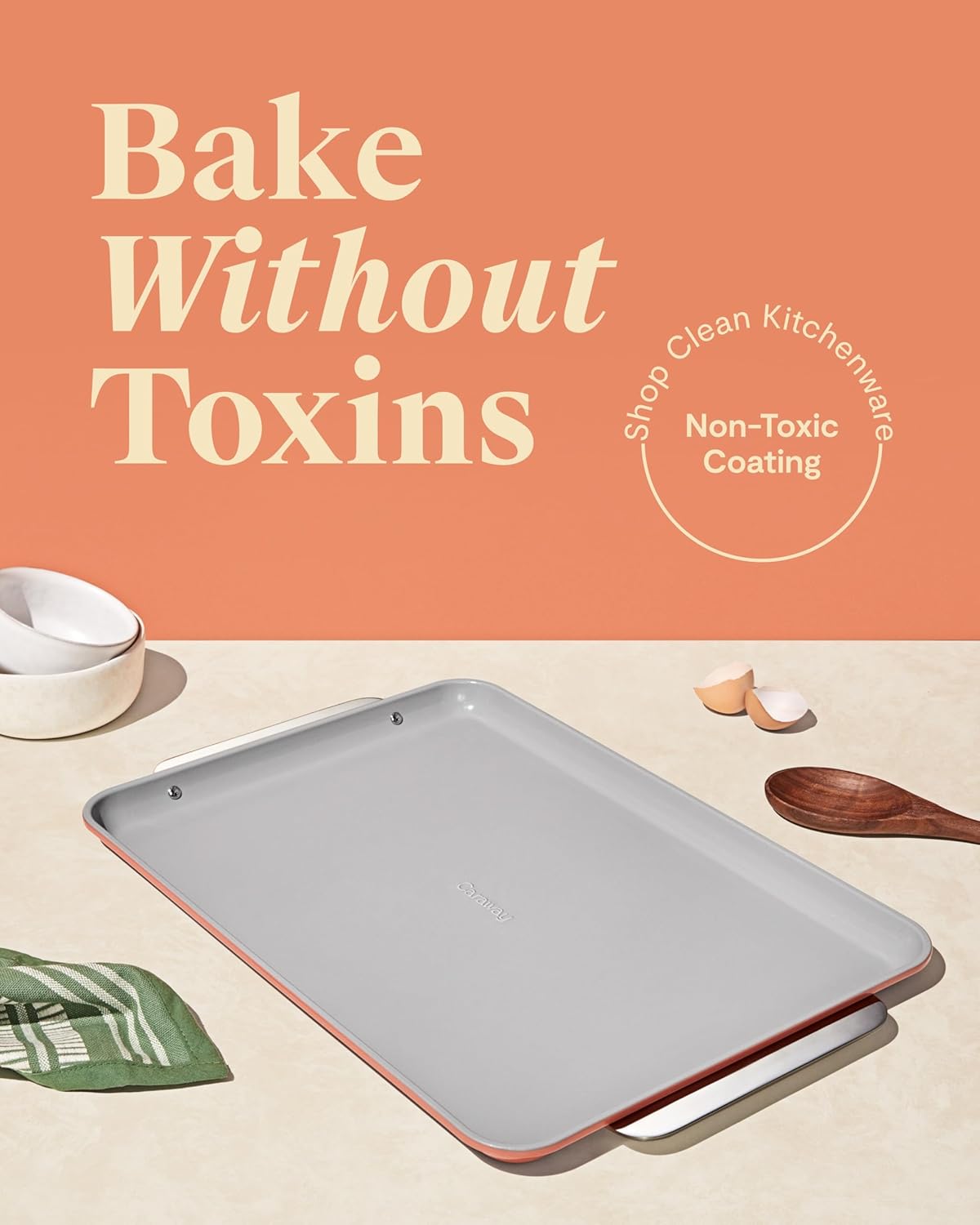 Caraway Non-Stick Ceramic Large Baking Sheet Duo - Naturally Slick Ceramic Coating - Non-Toxic, PTFE & PFOA Free - Perfect for Baking, Roasting, and More - Large (18" x 13") - Perracotta
