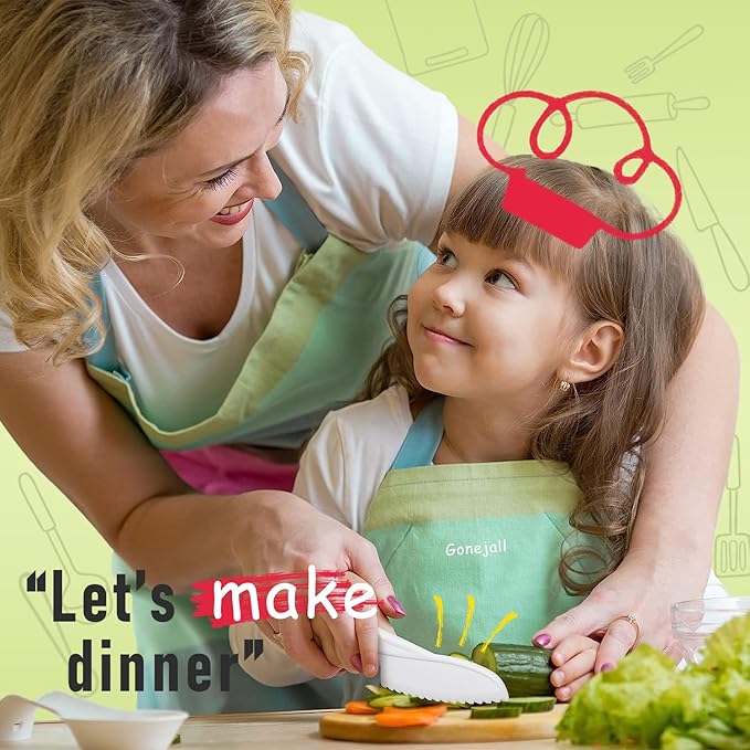 Kids Knife Set for Real Cooking, 4 Pieces Toddler Knife Set, Nylon Kitchen Baking Knife with Cutting Board, Firm Grip, Serrated Edges Kids Knives for Cutting Cakes, Fruit, Veggies & Bread