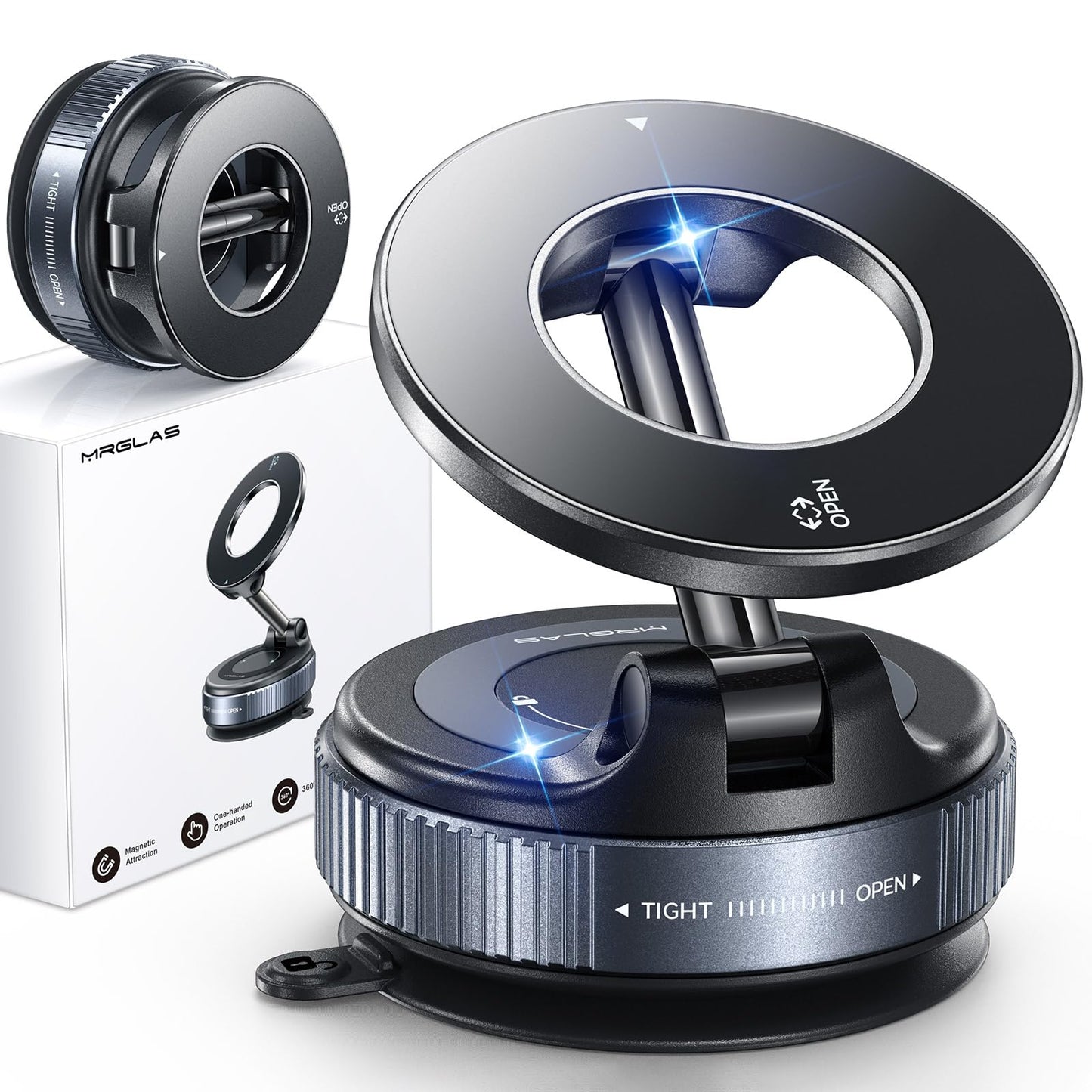 MRGLAS 2026 Upgraded for MagSafe Vacuum Car Phone Mount, 2800gf Strong Magnetic Phone Holders for Your Car, 360° Adjustable 98LBS Suction Cup Car Mount, Car & Truck Accessory for iPhone 12–17 Pro Max