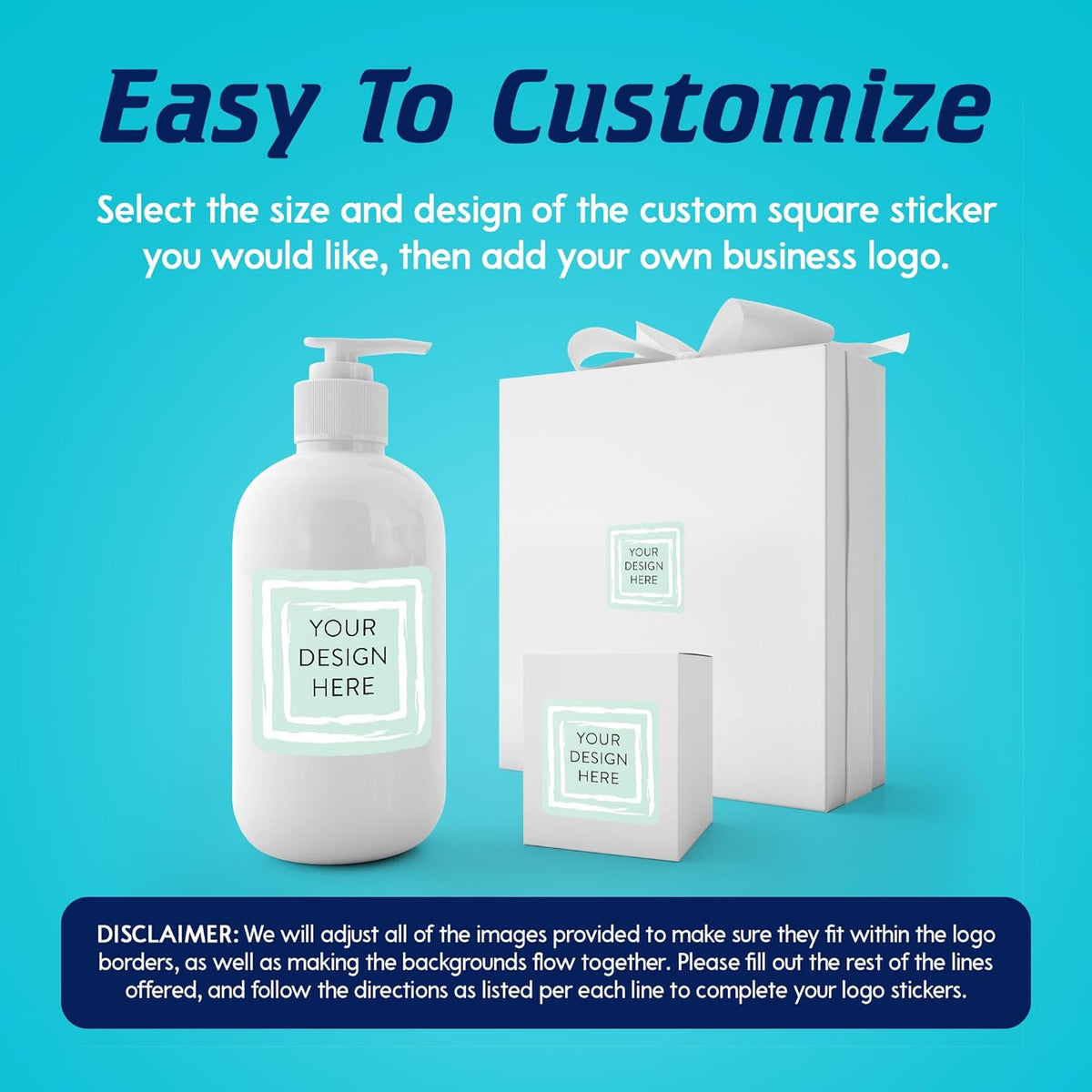 100 Custom Vinyl Stickers - Upload Your own Image, Text, Design, Logo - Personalized Logo Labels for Handmade, Packaging, Bottle, Jars, Candle, Brand Stickers (Mint, 2x2 Square)