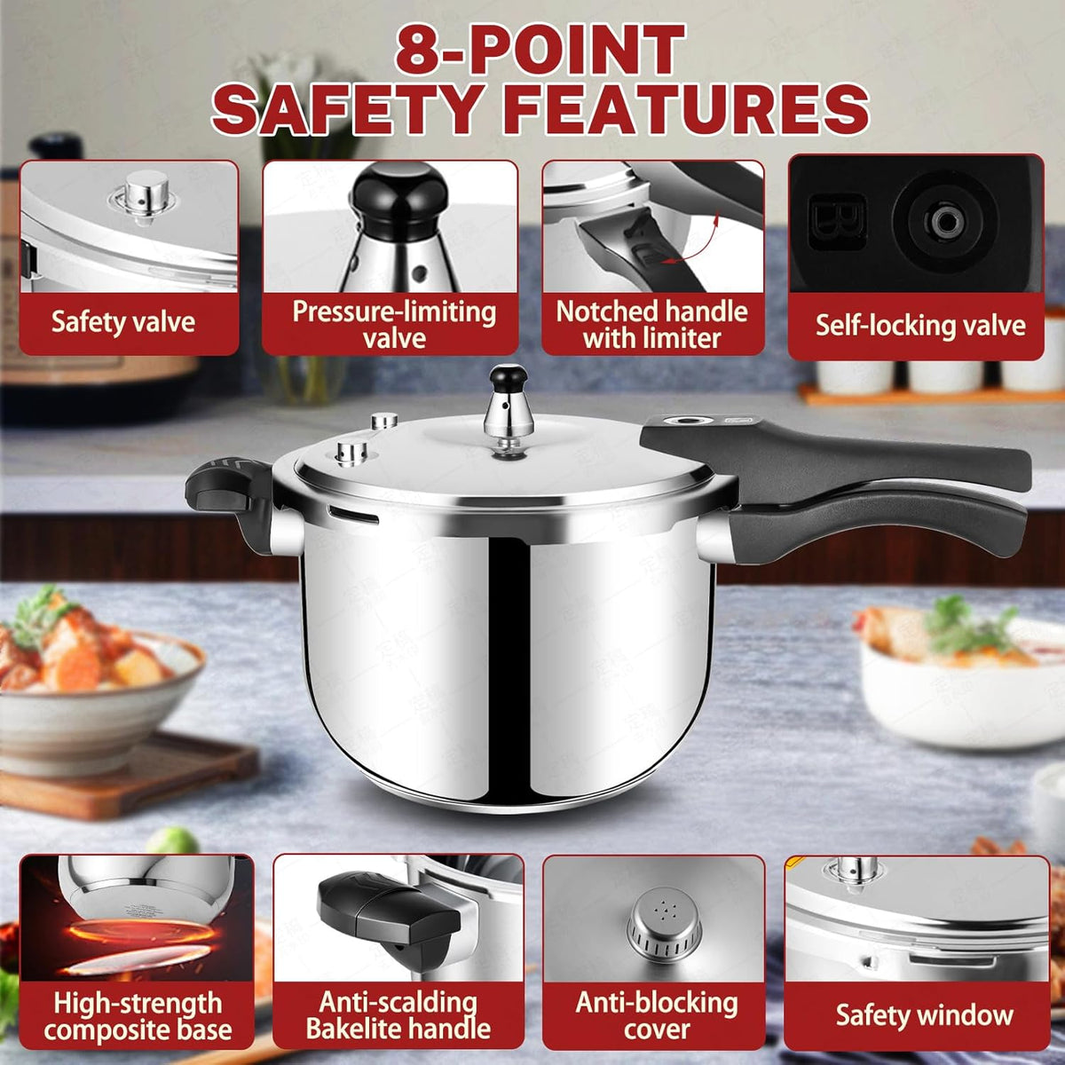 4 Quart Stainless Steel Pressure Cooker, Deeluban All Stovetops Induction Compatible Thickened Pressure Cooker with Spring Valve Safeguard Devices for Home and Commercial Use
