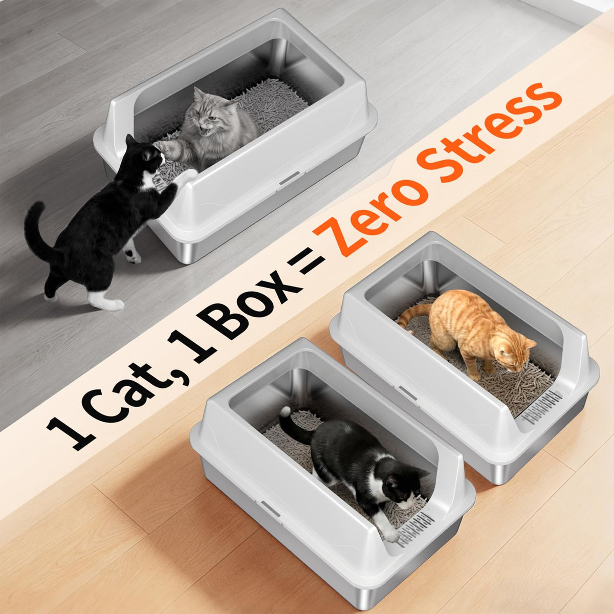 Tevila 2 Pack XL Stainless Steel Litter Box with High Sides for Large Cat