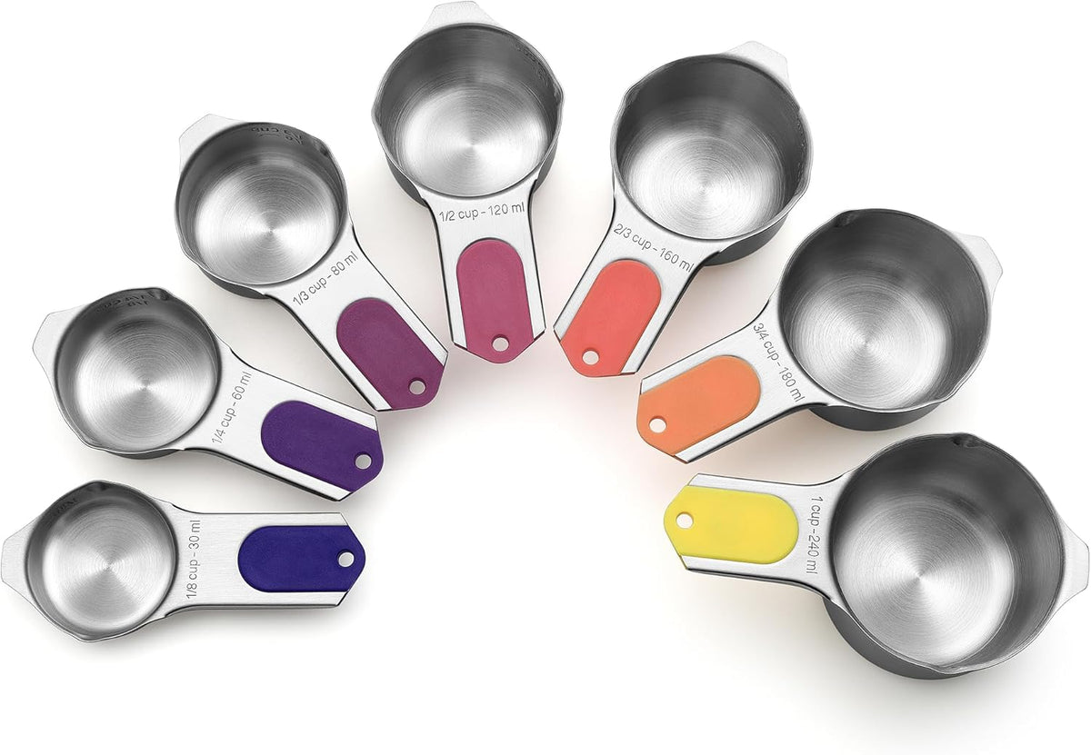 Spring Chef Magnetic Stainless Steel Measuring Cups, Patented, Kitchen Tools with Easy to Read Markings for Measuring Dry or Liquid Ingredients, Set of 7, Mountain Sunrise