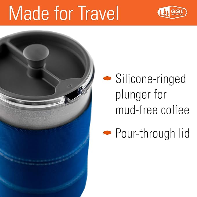 GSI Outdoors, 30 Fl Oz JavaPress, French Press Coffee Maker for Camping and Travel, Blue
