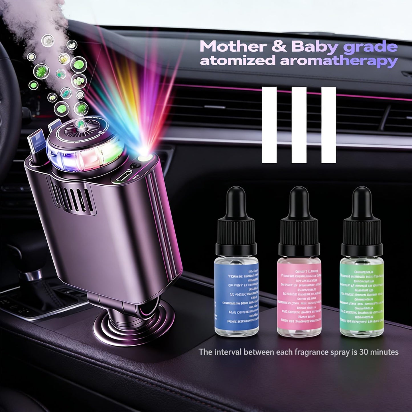 5 in 1 Retractable USB C Car Charger Fast Charge Aromatherapy Starry Sky