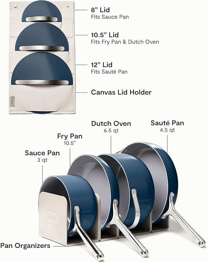 Caraway Non-stick Ceramic Cookware Set (12 Piece) Pots, Pans, Lids and Kitchen Storage - PFAS & PFOA Free - Oven Safe Pan Set & Compatible with All Stovetops - Navy