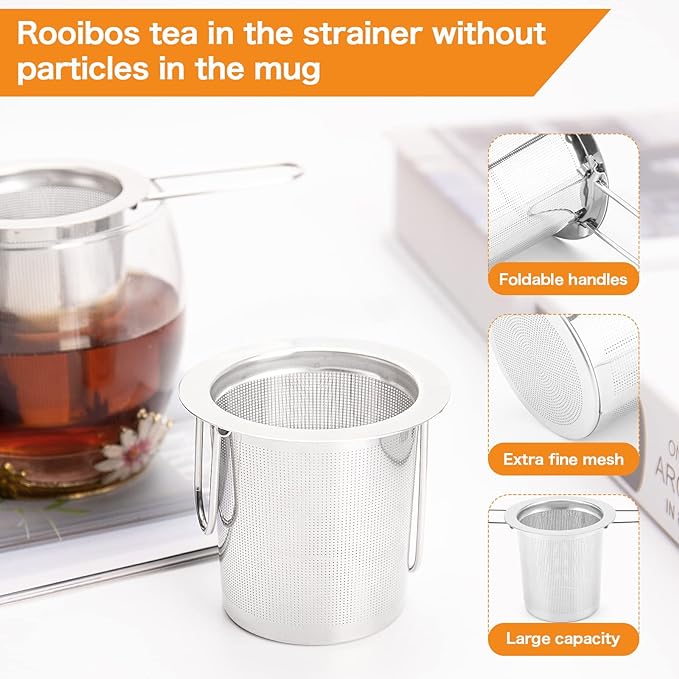 2Pack Tea Strainer, Stainless Steel Tea Infuser Basket Sitting in Mugs, Evmliy Tea Infusers for Loose Tea, Fine Mesh Tea Diffuser Long-Handled Tea Strainers Filters, Tea Steeper for Leaf (2Pack)