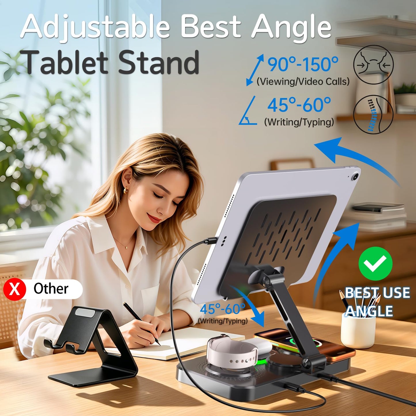 Magnetic Charging Station for Apple Multiple Devices, Wireless Charger with Clock & Light, Foldable Wired Charging Stand for iPad/Tab, Mag-Safe Charger for iPhone 17, for Apple Watch for AirPods