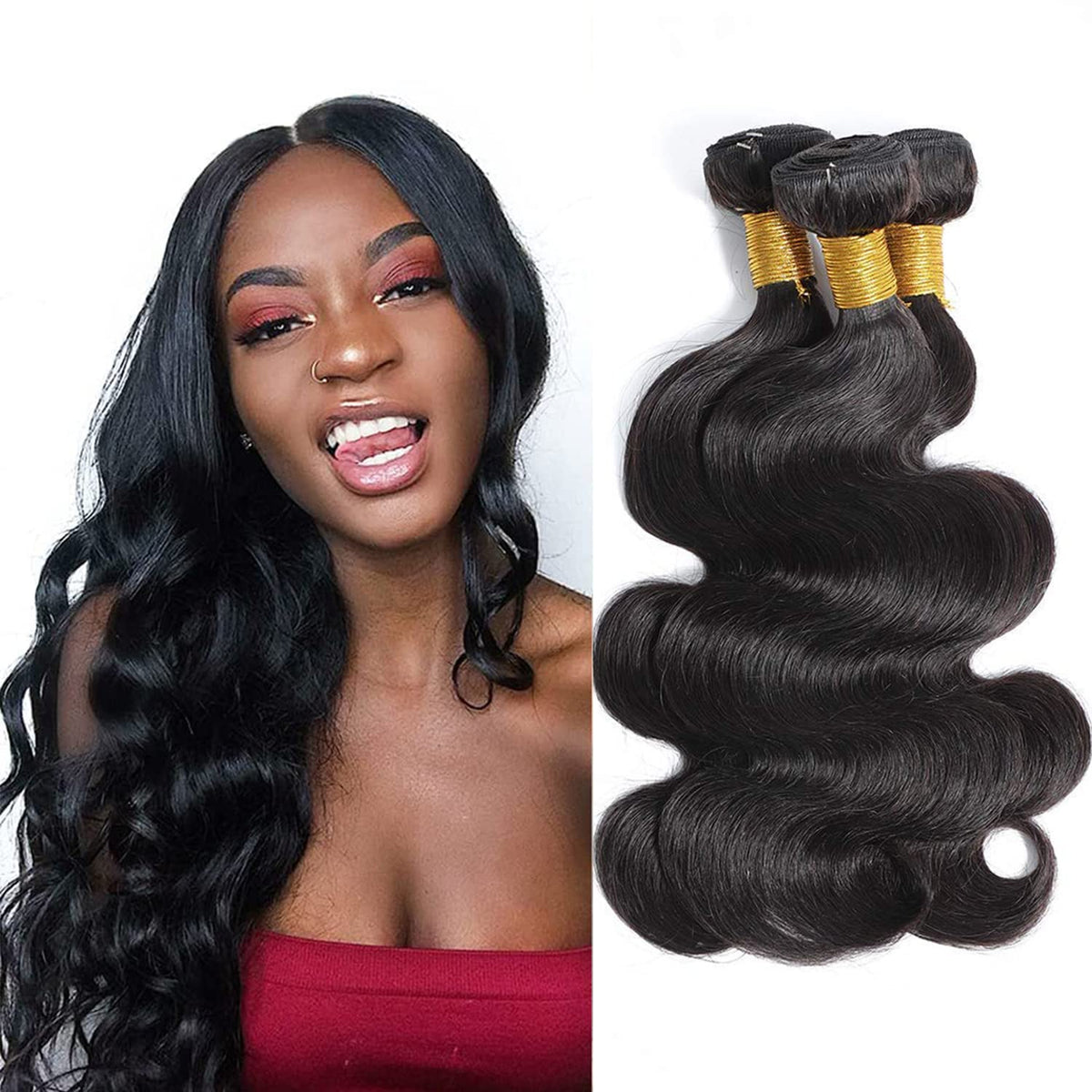 Selina Hair 12A Brazilian Body Wave Bundles Virgin Hair 3 Bundles(10 10 10 Inch) 300G Remy Hair Unprocessed Human Hair Weave Nat
