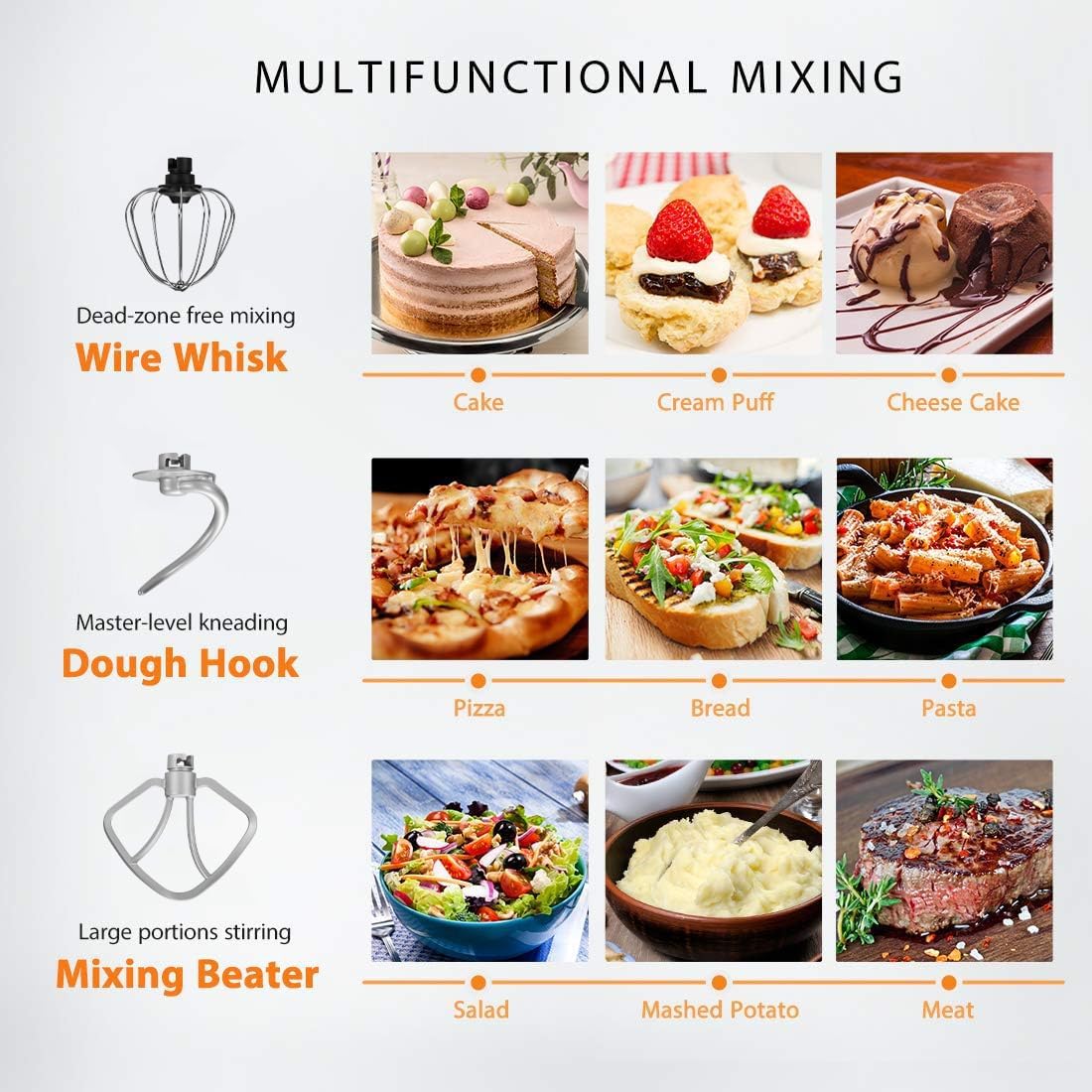 VIVOHOME 3 in 1 Multifunctional Stand Mixer with 6 Quart Stainless Steel Bowl, 650W 6 Speed Tilt-Head Meat Grinder, Juice Blender, Silver
