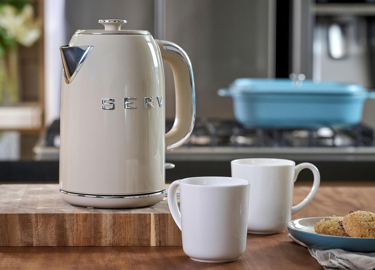 Servappetit Retro Serv Electric Kettle – 1.7L Stainless Steel Water Boiler with 360° Swivel Base, Clear Water Level Indicator
