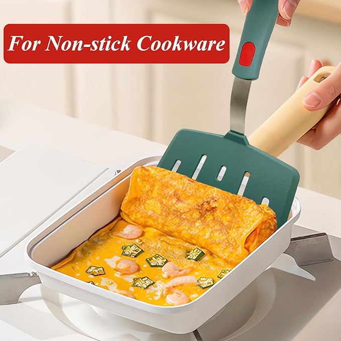 Silicone Spatula Turner, Heat Resistant Pancake Spatulas for Nonstick Cookware Pan, Wide Slotted Omelette Egg Spatula Fish Spatula Cooking Spatula for Kitchen Use Thin Flexible Spatula Dishwasher Safe