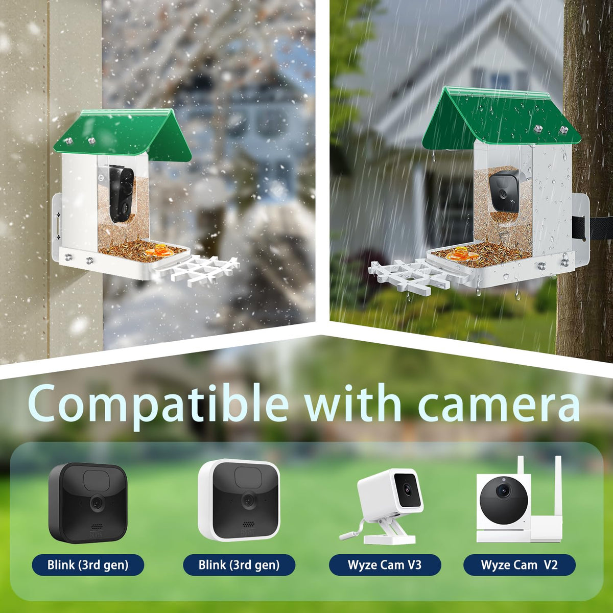 runofast Bird feeders for Outdoors Compatible with Blink,Wyze and Other Smart Camera for Bird Watching with Your Security Cam,Gift for Bird Lover-(Camera NOT Included)